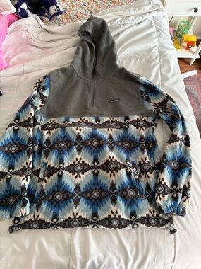 Free nature nyc men’s anorak blue aztec tribal print hoodie 1/4 zip fleece